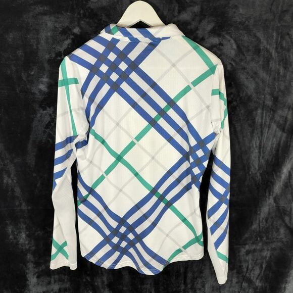 SanSoleil Shirt Women M UPF 50 Sun Protection 1/4 Zip Plaid Blue Green Half Zip - Picture 3 of 6